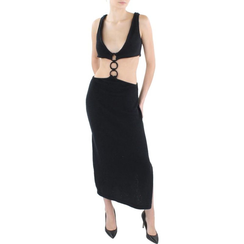Cult Gaia Womens Mert Black Cotton Blend Cut-Out Knit Midi Dress NWT
